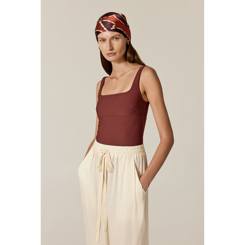 Komala Palm Silk Scarf - Garnet - Red Scarf | Helen Kaminski US