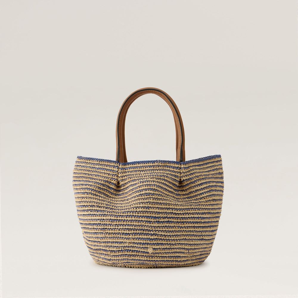 Lalith Raffia Stripe Basket Medium Tote Bag - Natural/Lapis