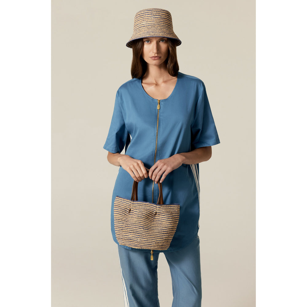 HELEN KAMINSKI ネイビー ラフィアバッグ Lalith Raffia Stripe Basket Medium Tote Bag - Natural/Lapis