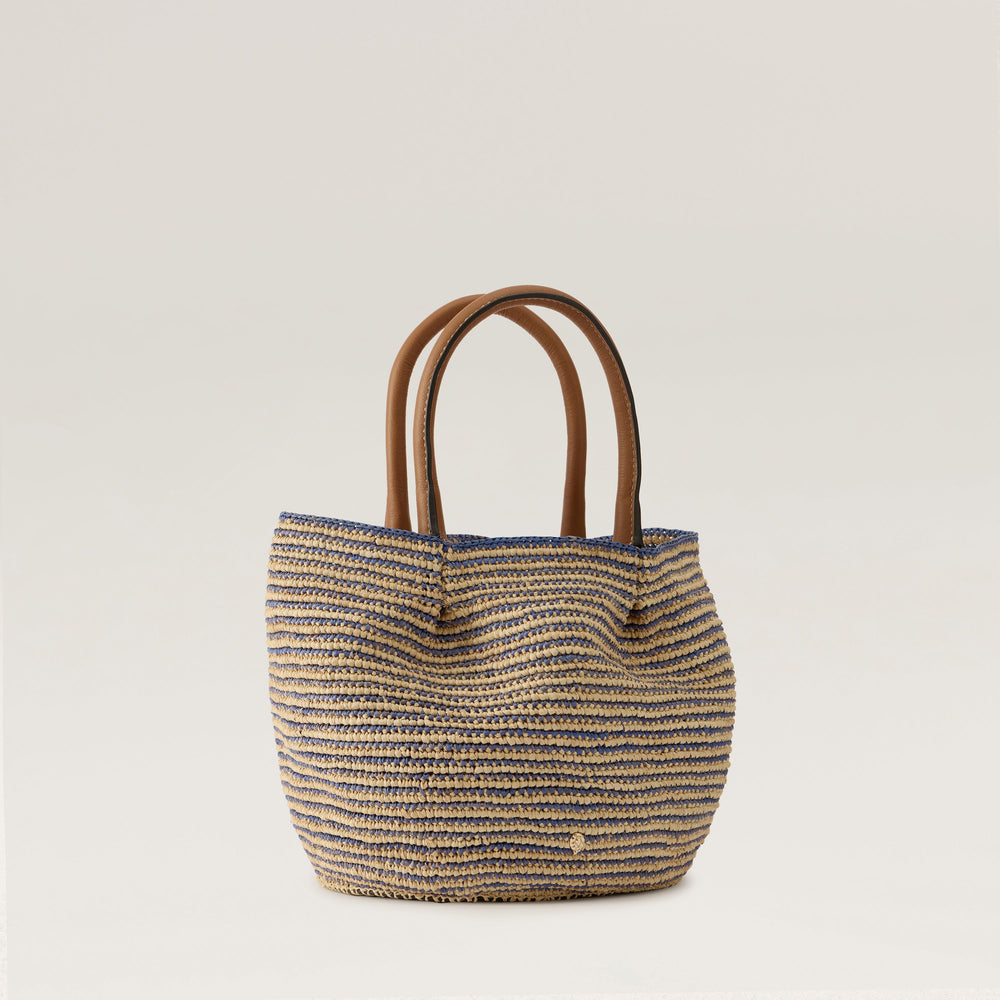 Lalith Raffia Stripe Basket Medium Tote Bag - Natural/Lapis