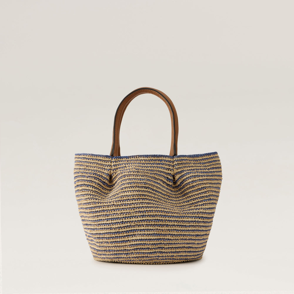 Lalith Raffia Stripe Basket Medium Tote Bag - Natural/Lapis