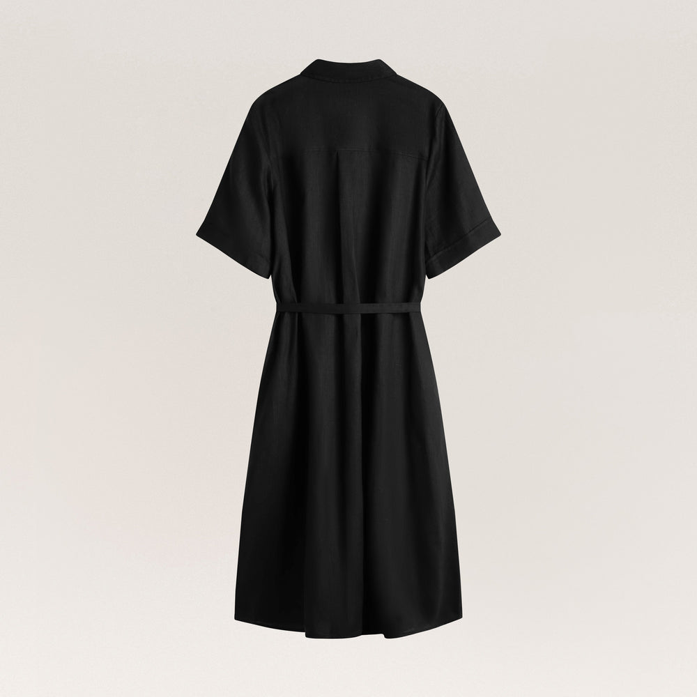 black short sleeve linen dress Alex Linen Dress