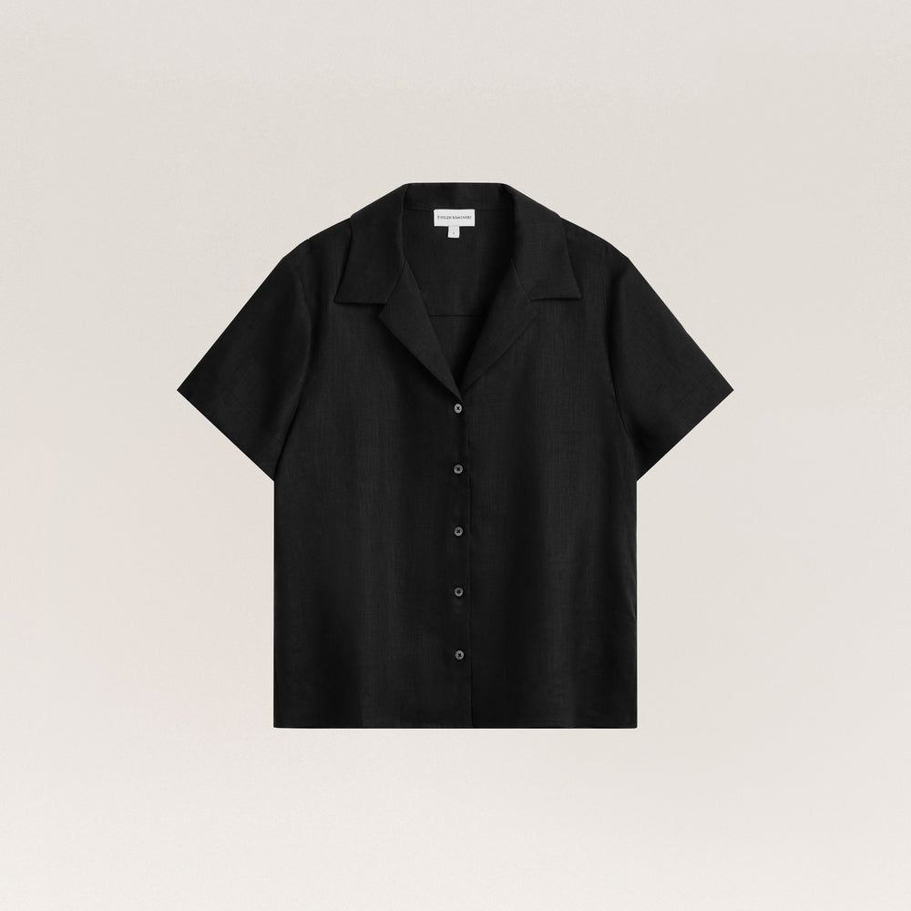 Premium Linen Short Sleeve Shirt - Black | Clothing | Helen