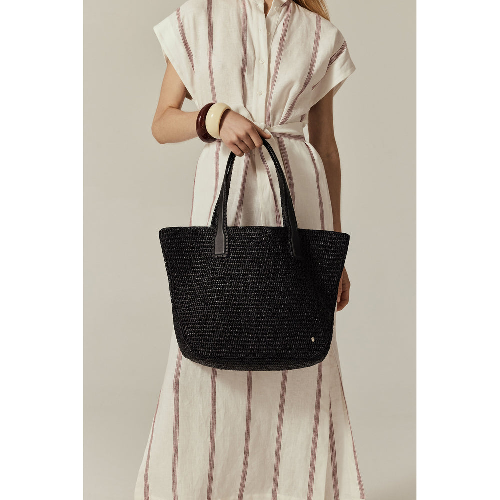 Liyoni Raffia Crochet Tote - Charcoal/Black - Large Bag | Helen