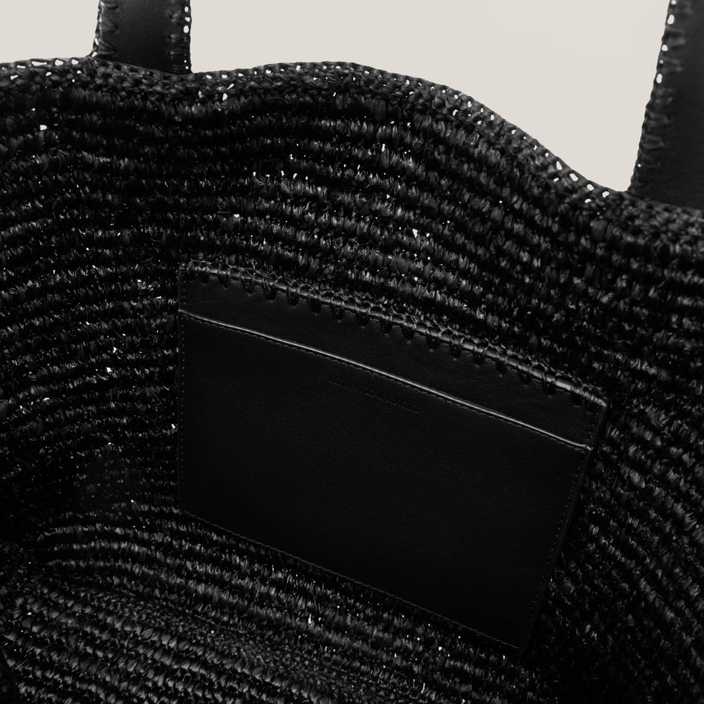 Liyoni Raffia Crochet Tote - Charcoal/Black - Large Bag | Helen