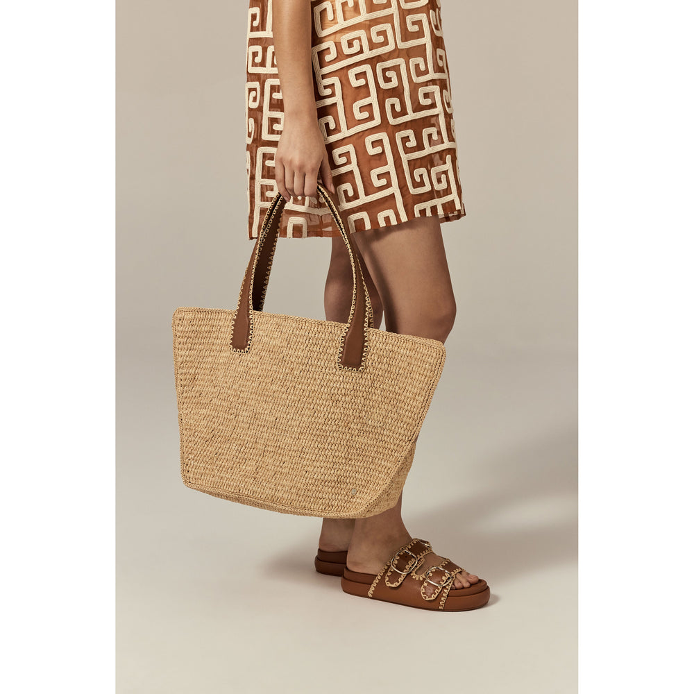Liyoni Raffia Crochet Tote - Natural/Cotto - Large Bag | Helen