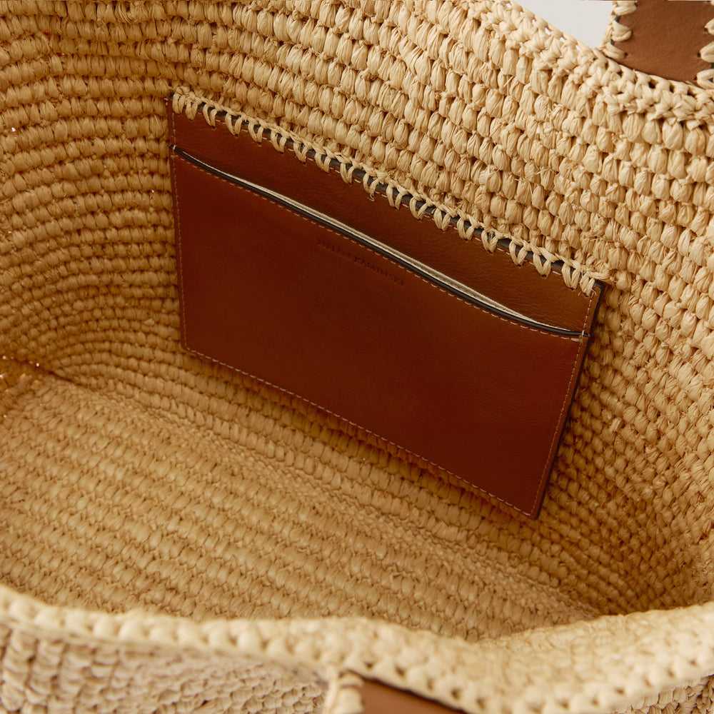 Liyoni Raffia Crochet Tote - Natural/Cotto - Large Bag | Helen