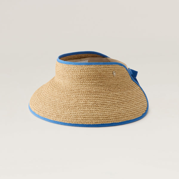 Mita Raffia Braid Visor - Natural/Lapis | Helen Kaminski US display picture 1