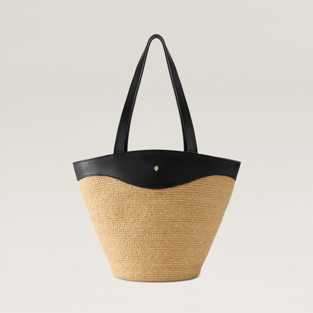 Nadee Raffia Braid Tote - Natural/Black - Large Tote Bag | Helen ...