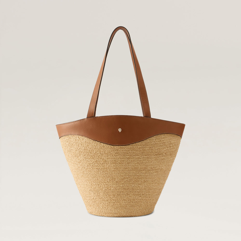 Nadee Raffia Braid Tote - Natural/Cotto - Large Tote Bag | Helen