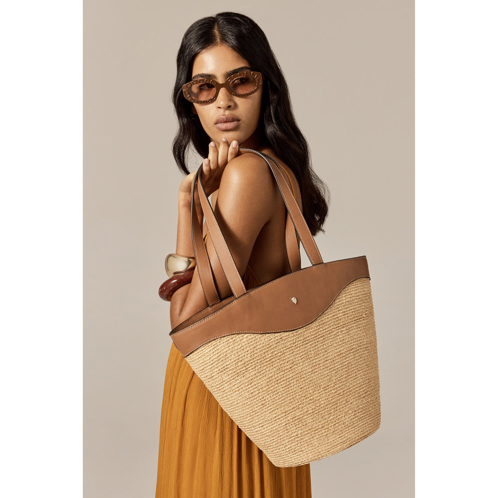 Nadee Raffia Braid Tote - Natural/Cotto - Large Tote Bag | Helen