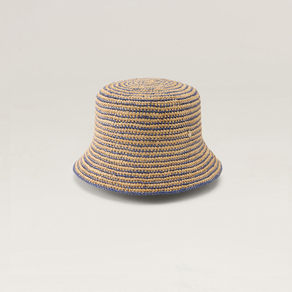 Nala Fine Stripe Crochet Bucket Hat - Natural/Lapis | Helen