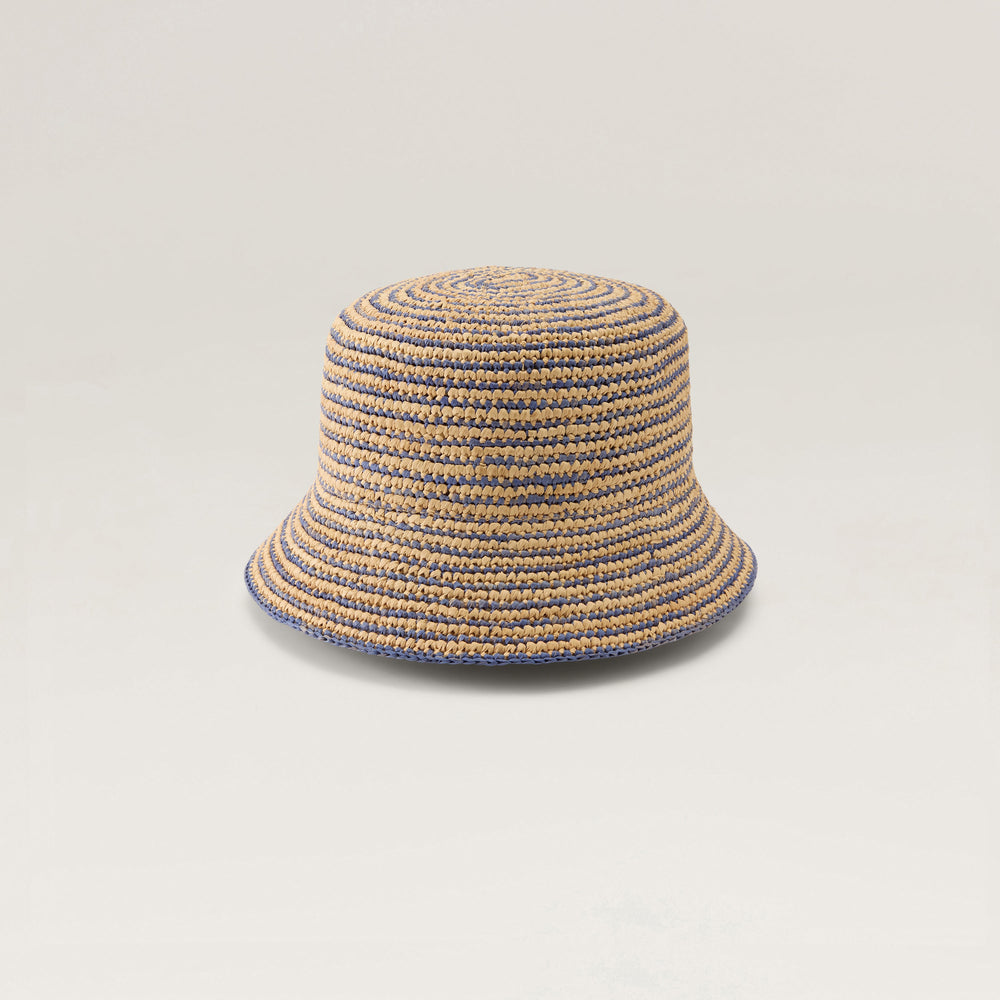 Nala Fine Stripe Crochet Bucket Hat - Natural/Lapis | Helen
