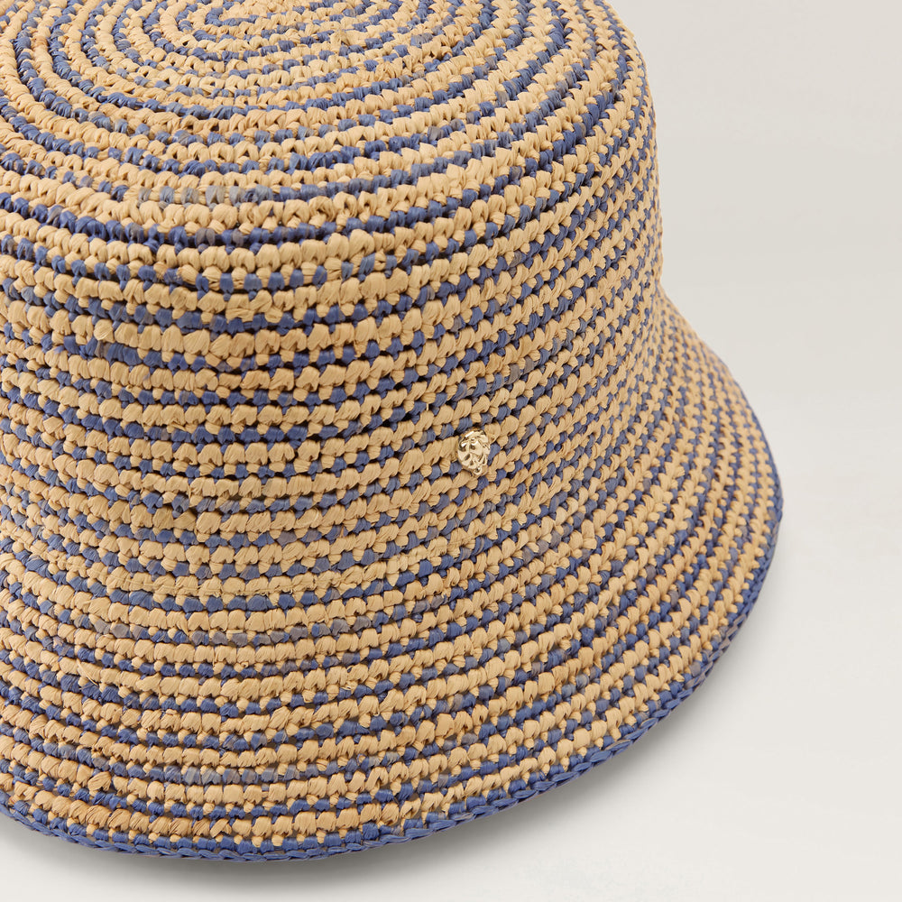 Nala Fine Stripe Crochet Bucket Hat - Natural/Lapis | Helen