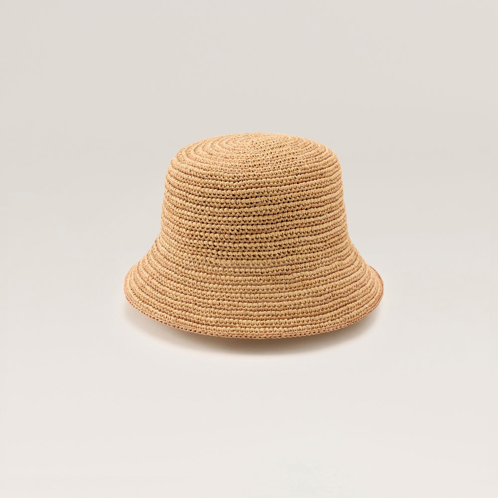 Nala Fine Stripe Crochet Bucket Hat - Natural/Nougat | Helen