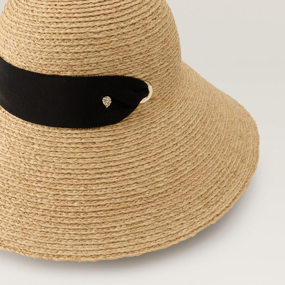 Pip Raffia Braid Sun Hat - Natural/Black - Wide Brim | Helen 