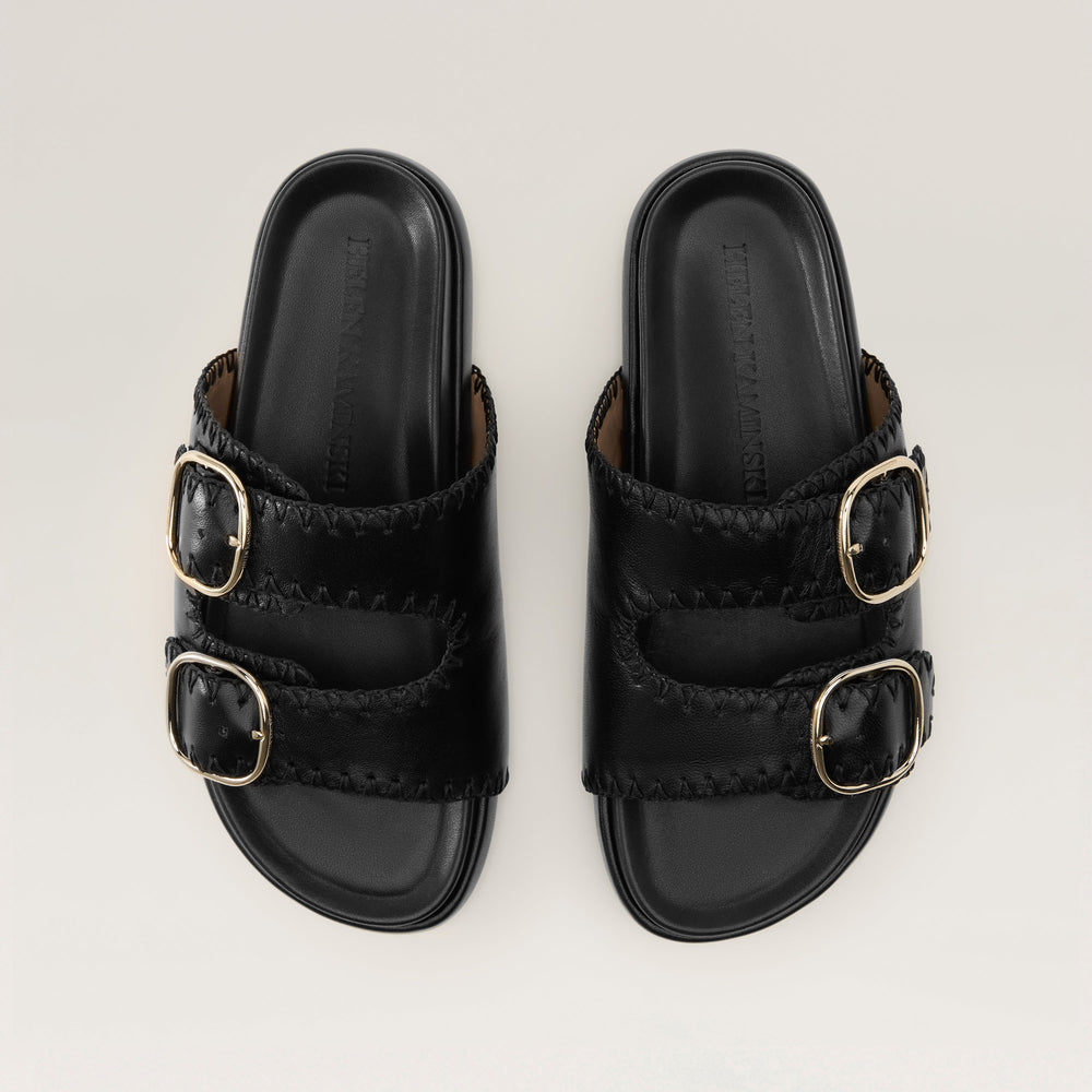 Quinn Leather Slide - Black/Charcoal | Helen Kaminski US