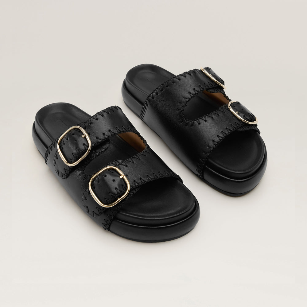 Quinn Leather Slide - Black/Charcoal | Helen Kaminski US