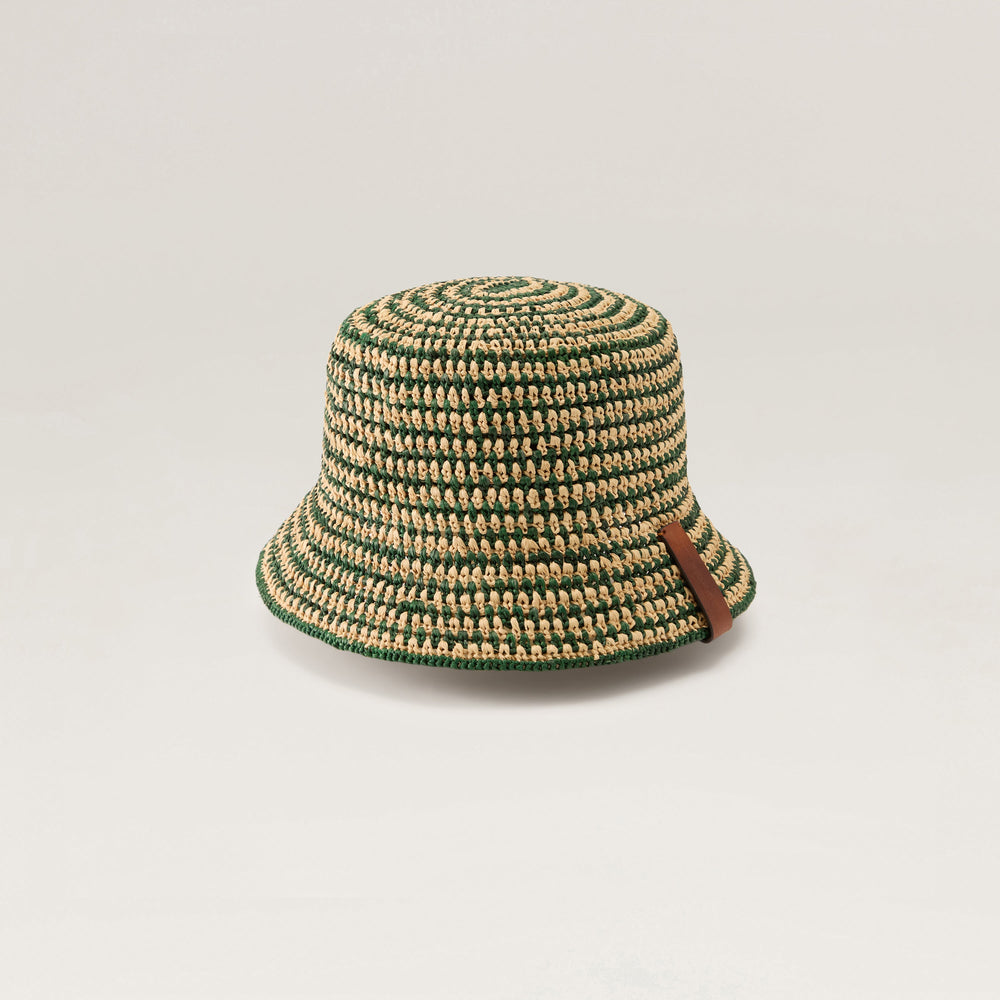 Shashika Raffia Crochet Bucket Hat - Natural/Emerald | Helen