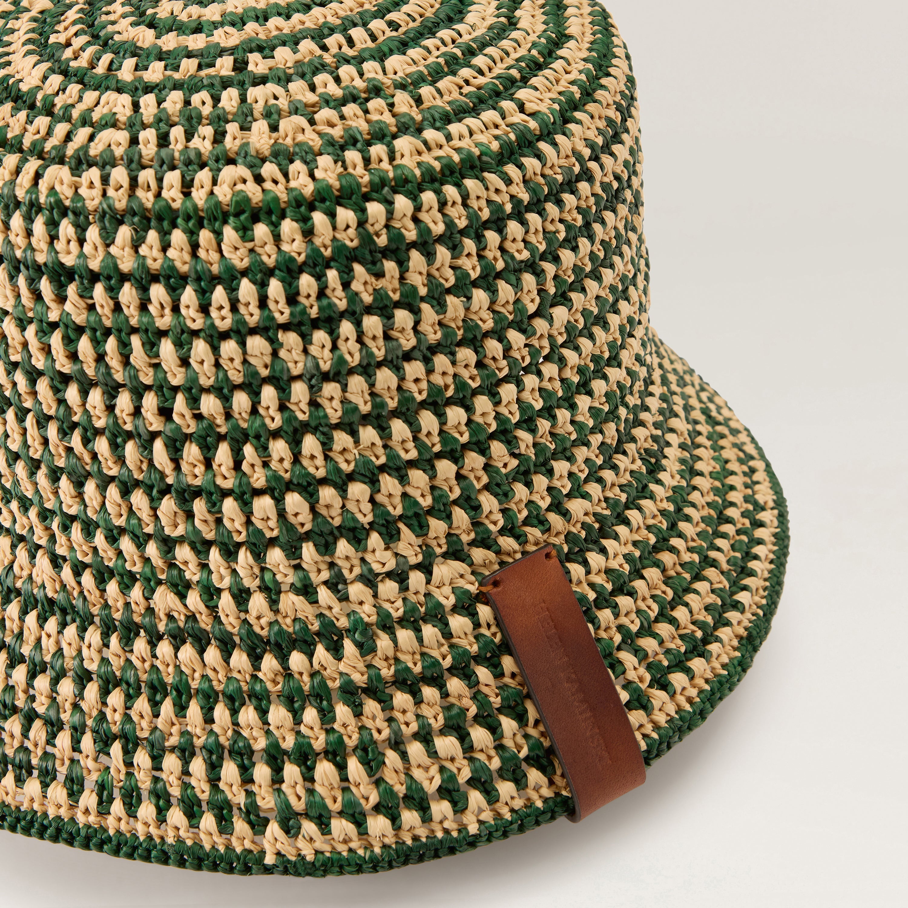 Shashika Raffia Crochet Bucket Hat - Natural/Emerald | Helen