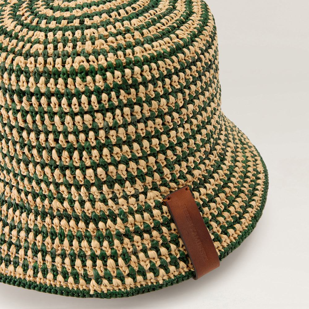 Shashika Raffia Crochet Bucket Hat - Natural/Emerald | Helen