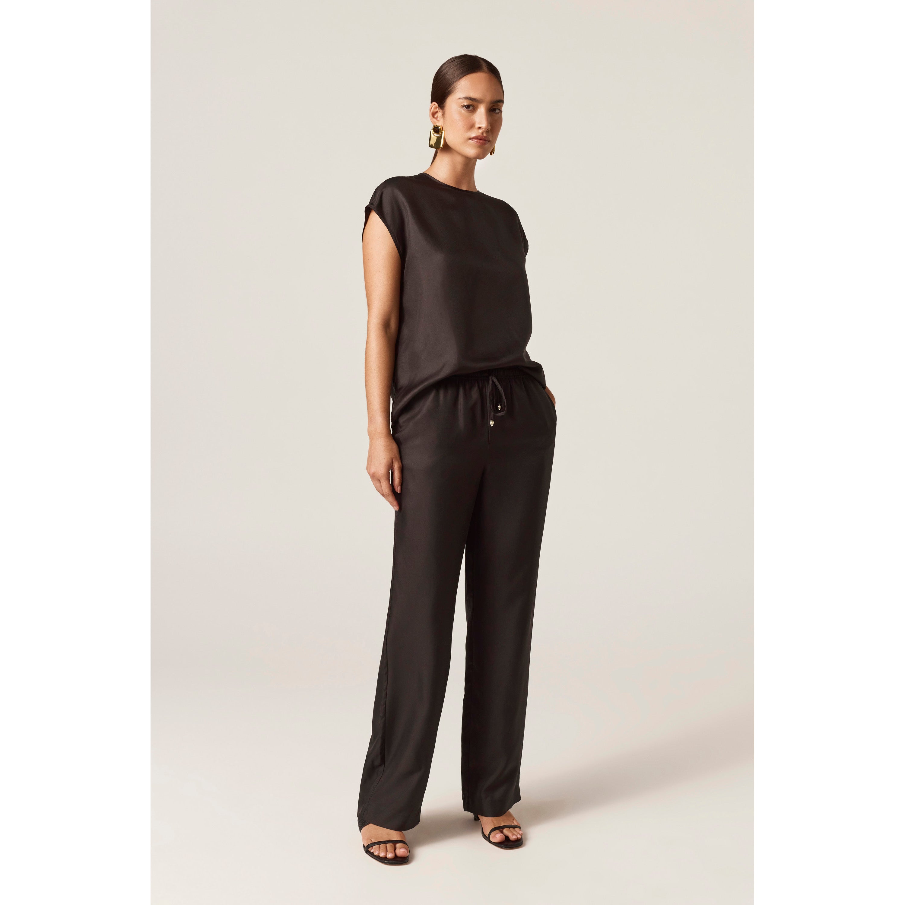 Silk Twill Drawstring Pants - Black | Clothing | Helen Kaminski US