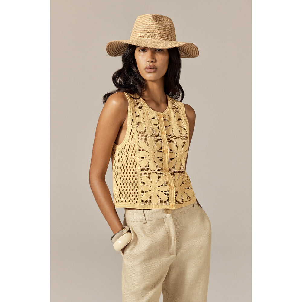 himemama　0724 Steevie Raffia Stripe Fedora - Natural/Nougat | Helen Kaminski US
