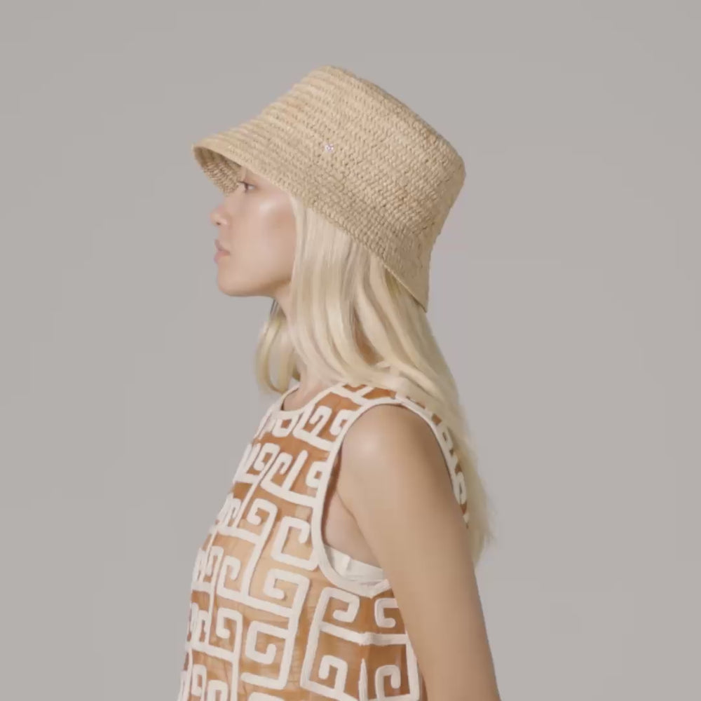 Chaturi Raffia Crochet Bucket Hat - Natural | Helen Kaminski US display picture 1