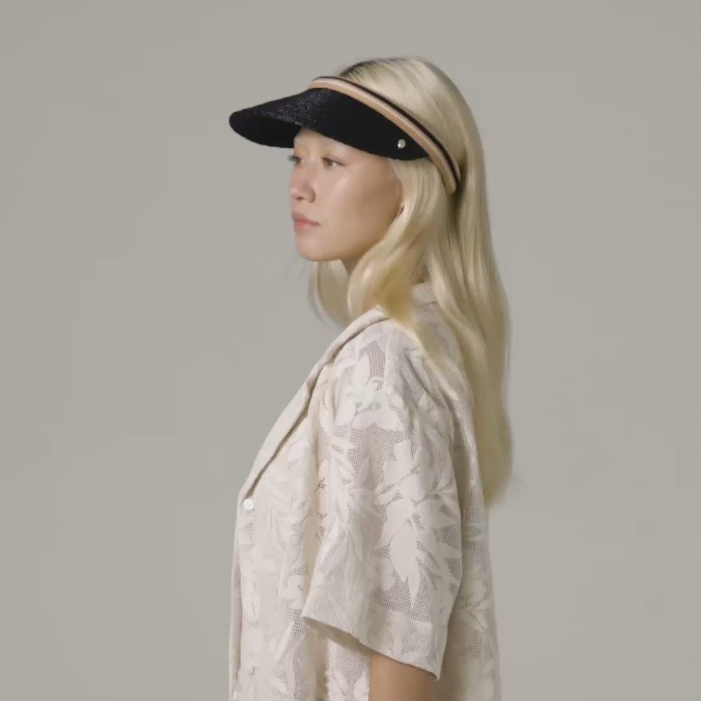 ハット HELEN KAMINSKI Bianca 8 Raffia Sun Visor Hat HAT52203 CHABLK Buy Bianca - Charcoal Black Stripe - Helen Kaminski