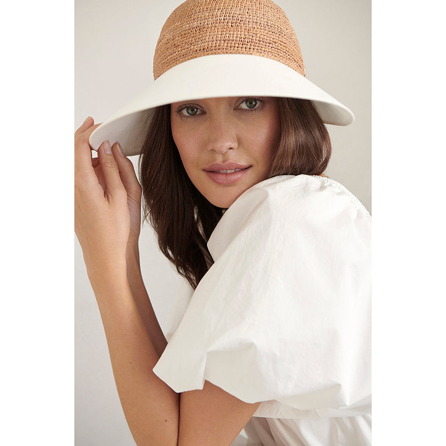 Shop the Blaise Wide Peak Cap in Nougat/Off White | Helen Kaminski