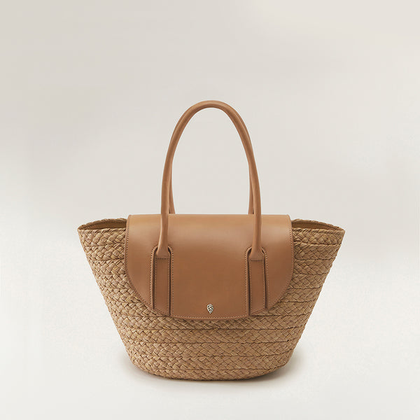 Kiki Leather-Trimmed Woven Raffia Backpack