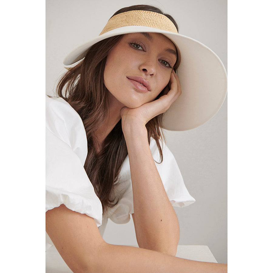 Shop the Rosalie 3/4 Brim Visor in Natural/Off White | Helen Kaminski